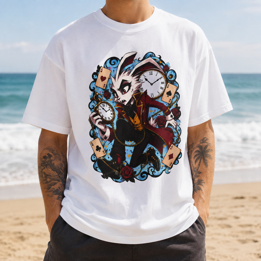Alice in Wonderland Inspired Hellverse White Rabbit 100% Cotton Graphic T-Shirt