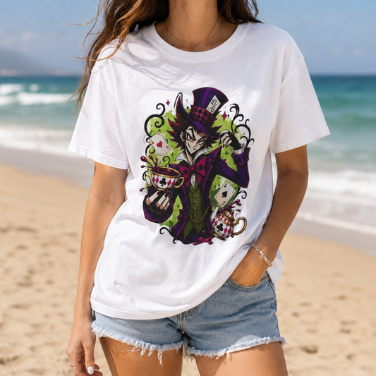 Alice in Wonderland Inspired Hellverse Hatter 100% Cotton Graphic T-Shirt