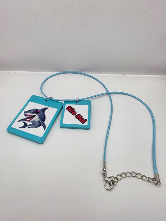 Fun Shark Seaside Theme Lightweight Picture Necklace with Double Pendant. Bite me
