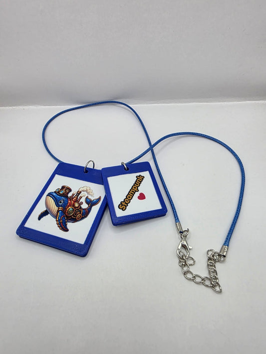 Fun Steampunk Whale Seaside Theme Lightweight Picture Necklace with Double Pendant. Steampunk