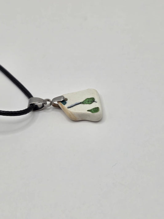 Sea pottery pendant necklace on a black waxed cord adjustable necklace