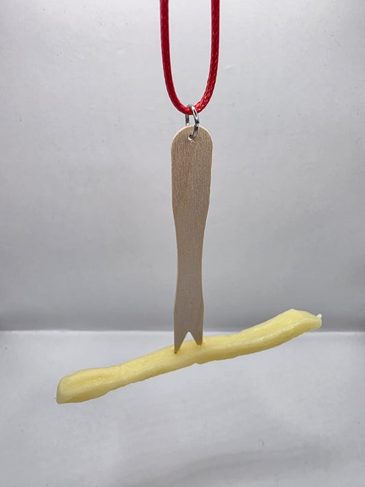 Chip Fork with Chip - French Fries on a adjustable coloured waxed cord. Fun, humor, novelty seaside foodie necklace