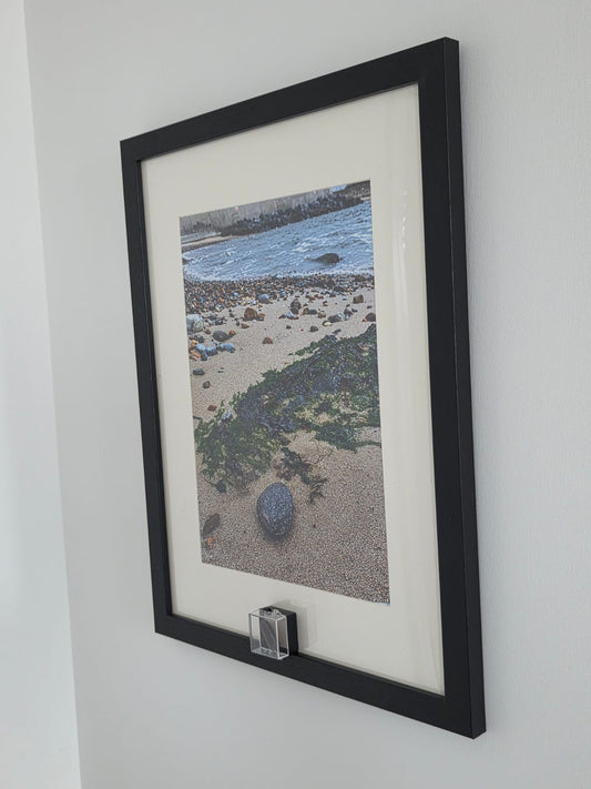 Sea Glass Photo Framed Art Picture with Actual Found Sea Glass in Display Box