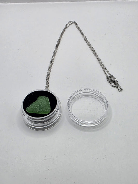 Sea Glass in a display case which can be opened as a pendant necklace on a stainless steel chain (Copy)