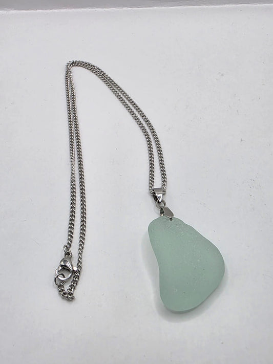 Genuine Sea Glass Pendant Necklace, Hand-Collected Frosted Glass on stainless steel chain. Each piece is a one-of-a-kind