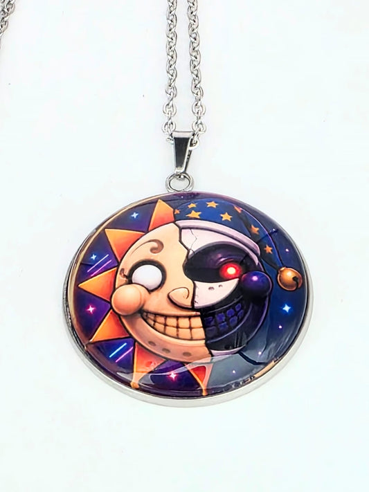 Five Nights at Freddy's: Security Breach Inspired Sun & Moon Split-Face Pendant Necklace