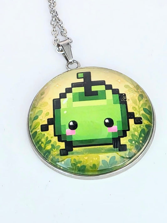 Green Junimo Inspired Stardew Valley 30 mm Pendant Stainless Steel Necklace