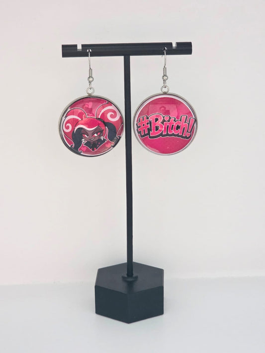 Hazbin Hotel Inspired Velvette & "#Bitch" Dangle Stainless Steel Earrings