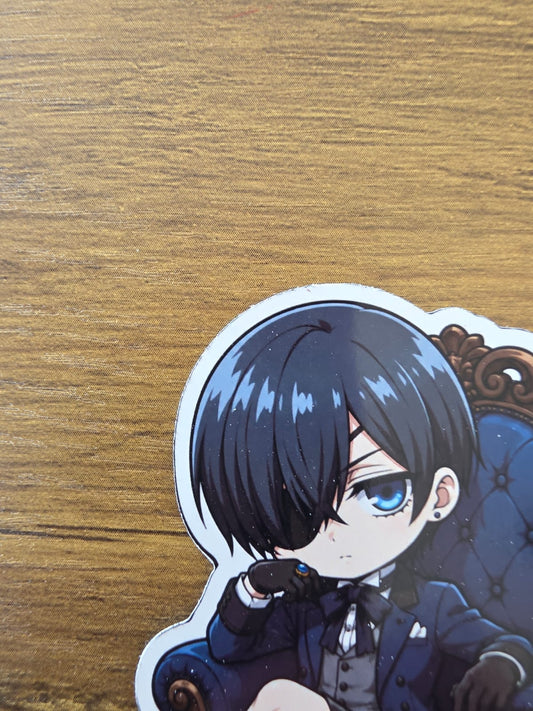 Black Butler (Kuroshitsuji) Inspired Ciel Phantomhive Sitting Glossy Die Cut Sticker | 2 Sizes Available