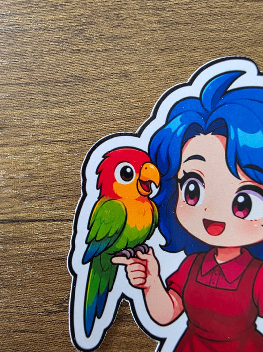 Stardew Valley Inspired Emily & Parrot Glossy Die Cut Sticker | 2 Sizes Available