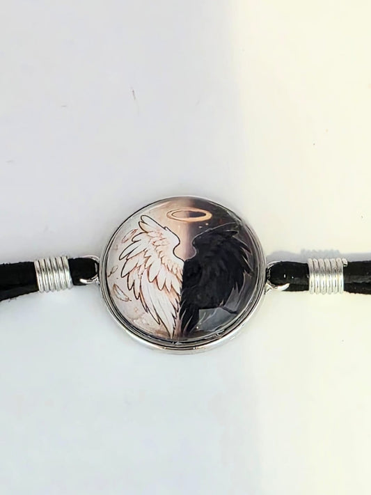 Good Omens Inspired Split Wing 20mm Faux Suede Adjustable Bracelet