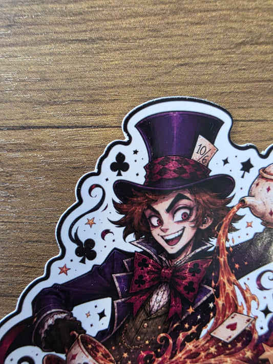 Alice in Wonderland Inspired Hatter Tea Glossy Die Cut Sticker | 2 Sizes Available