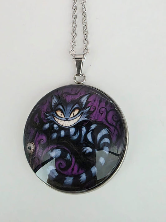 Alice in Wonderland Inspired Cheshire Cat 30mm Pendant Stainless Steel 20 Inch Necklace