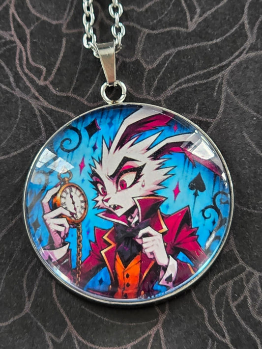 Alice in Wonderland Inspired Hellverse White Rabbit 30mm Pendant Stainless Steel 20 Inch Necklace