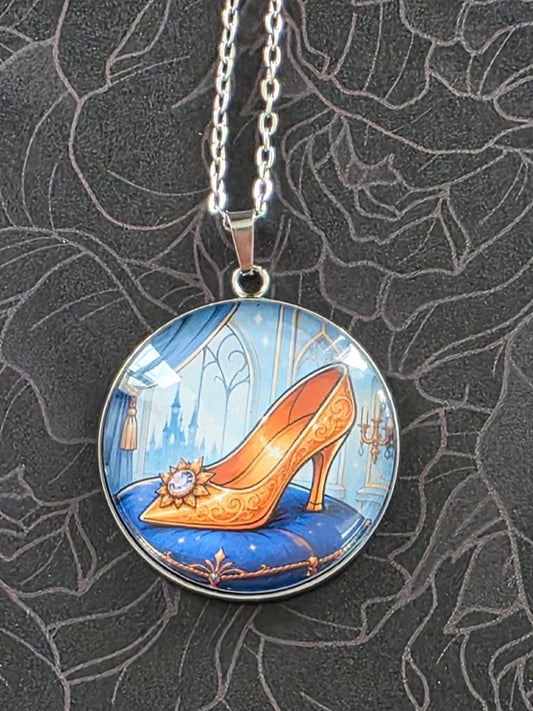 Cinderella Inspired Hellverse Golden Slipper 30mm Pendant Stainless Steel 20 Inch Necklace