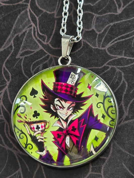 Alice in Wonderland Inspired Hellverse Hatter 30mm Pendant Stainless Steel 20 Inch Necklace