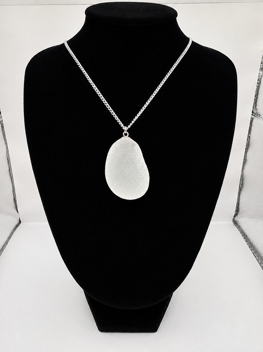 Genuine Chunky Sea Glass Pendant Necklace, Hand-Collected Frosted Glass, on stainless steel chain. Each piece is a one-of-a-kind