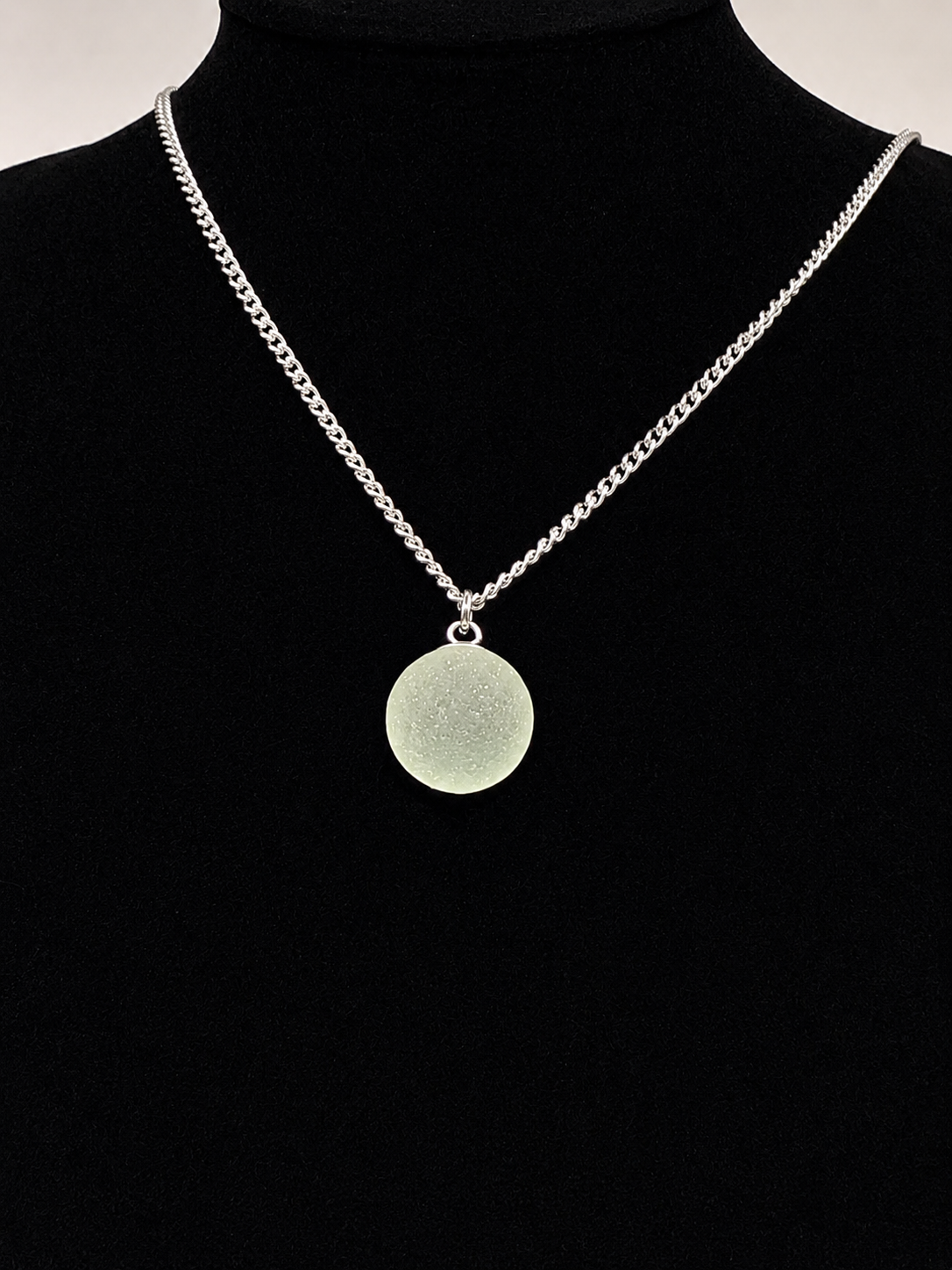 Genuine Sea Glass Marble Necklace, Frosted Pendant on a stainless steel chain. Each piece is a one-of-a-kind