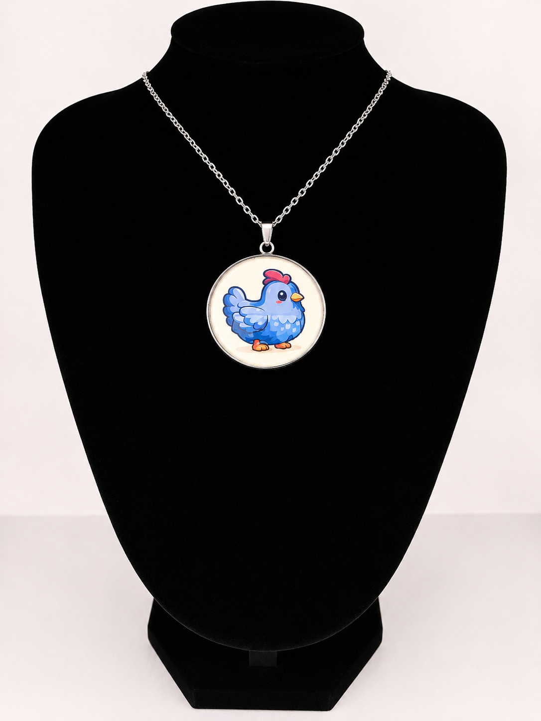 Stardew Valley Inspired Blue Chicken 30 mm Pendant Stainless Steel Necklace