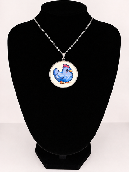 Stardew Valley Inspired Blue Chicken 30 mm Pendant Stainless Steel Necklace