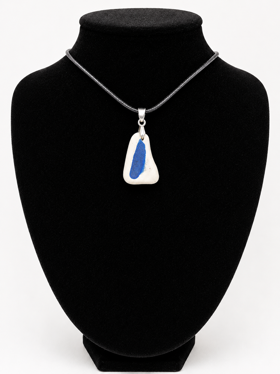 Sea pottery pendant necklace on a black waxed cord adjustable necklace