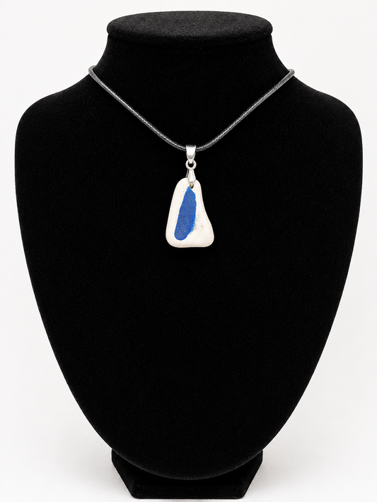 Sea pottery pendant necklace on a black waxed cord adjustable necklace