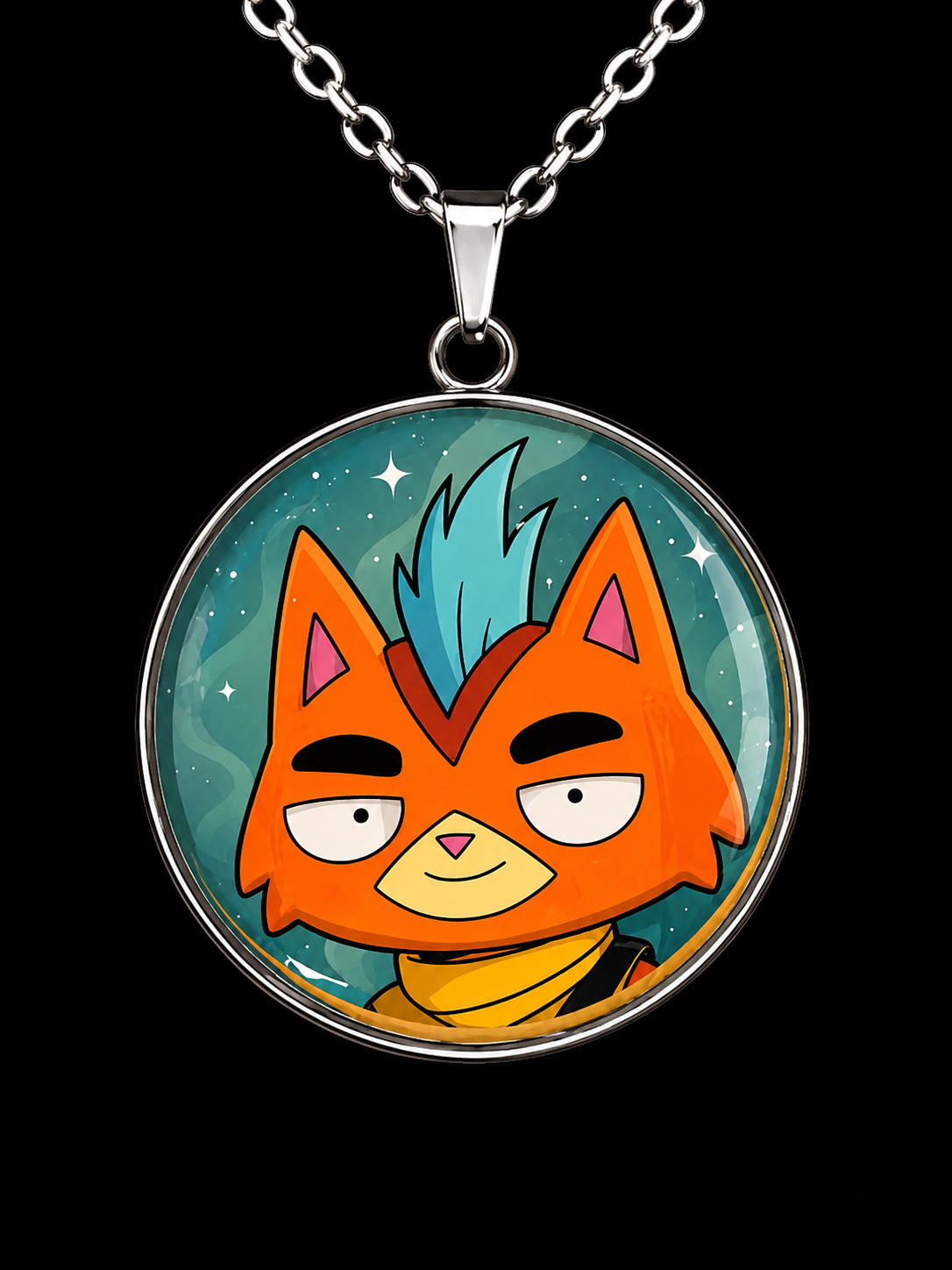 Final Space Inspired Little Cato 30 mm Pendant Stainless Steel 20 inch Necklace