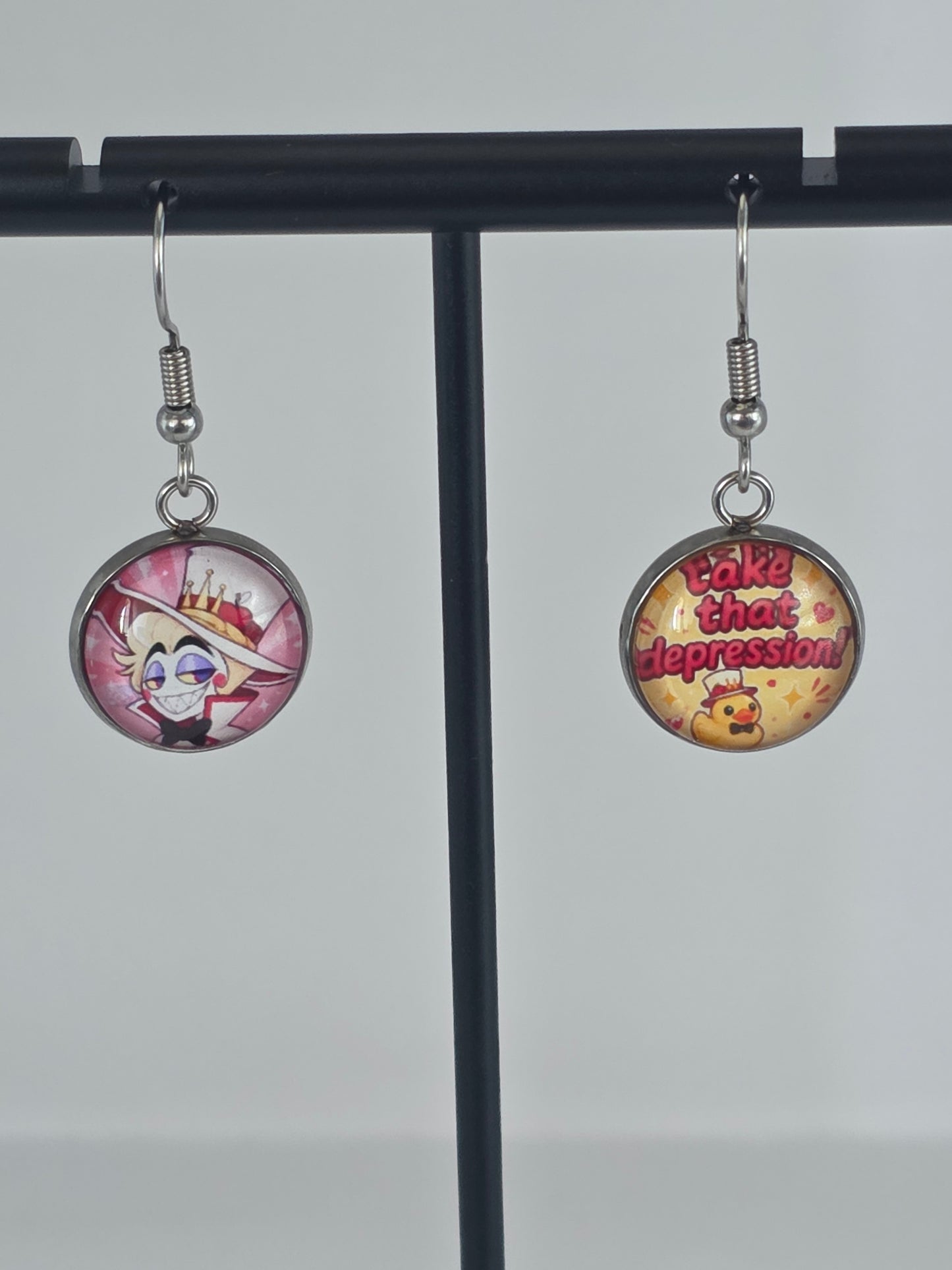 Hazbin Hotel Inspired Lucifer & Take That Depression Dangle Fish Hook Earrings