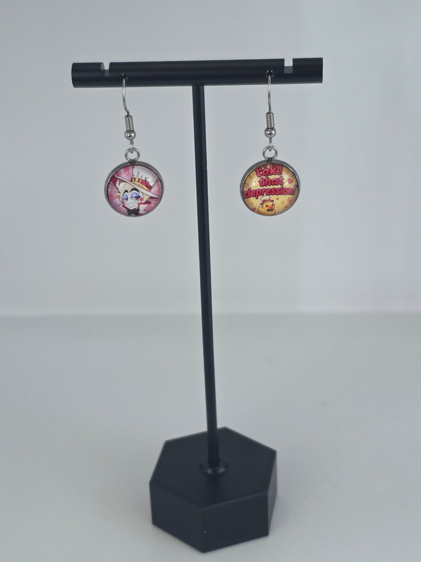 Hazbin Hotel Inspired Lucifer & Take That Depression Dangle Fish Hook Earrings