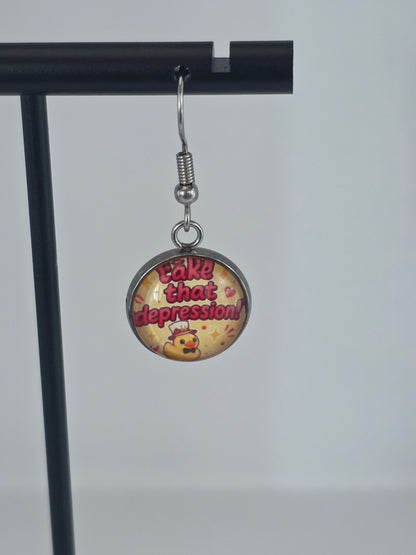 Hazbin Hotel Inspired Lucifer & Take That Depression Dangle Fish Hook Earrings