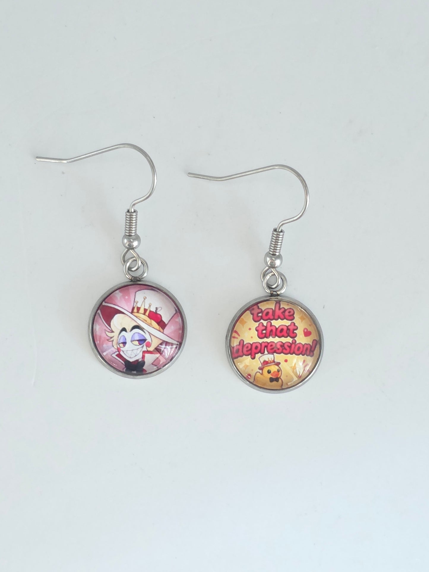 Hazbin Hotel Inspired Lucifer & Take That Depression Dangle Fish Hook Earrings