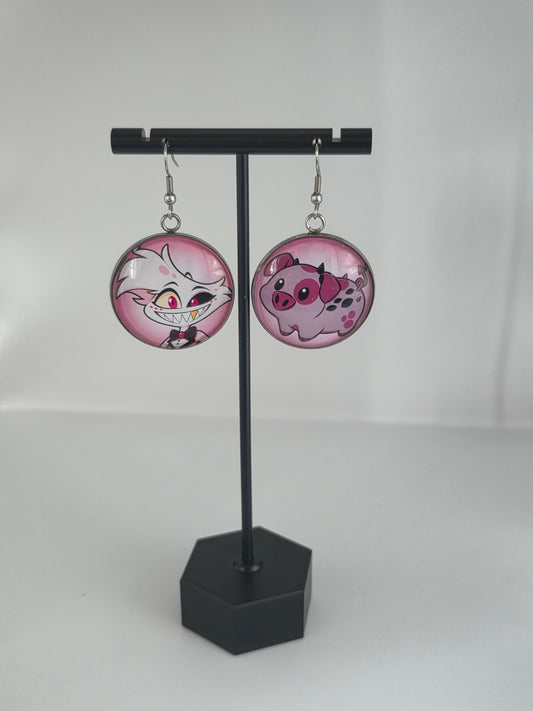 Hazbin Hotel Inspired Angel Dust & Fat Nuggets Mismatched Dangle Earrings