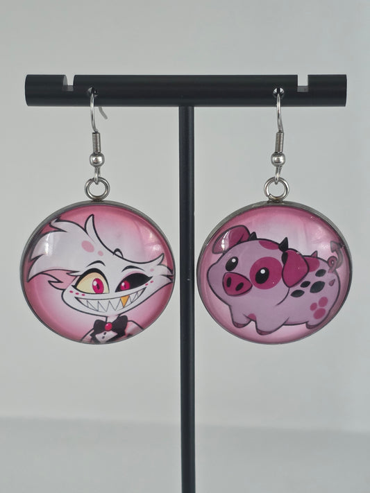 Hazbin Hotel Inspired Angel Dust & Fat Nuggets Mismatched Dangle Earrings