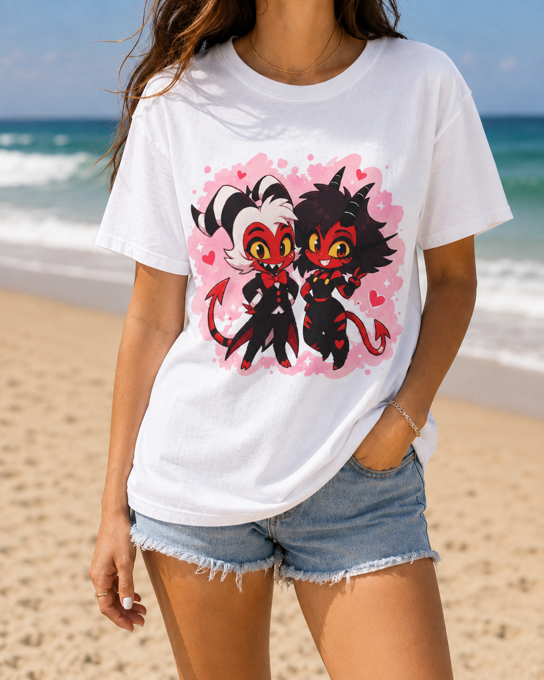 Helluva Boss Inspired Moxxie & Millie 100% Cotton Graphic T-Shirt