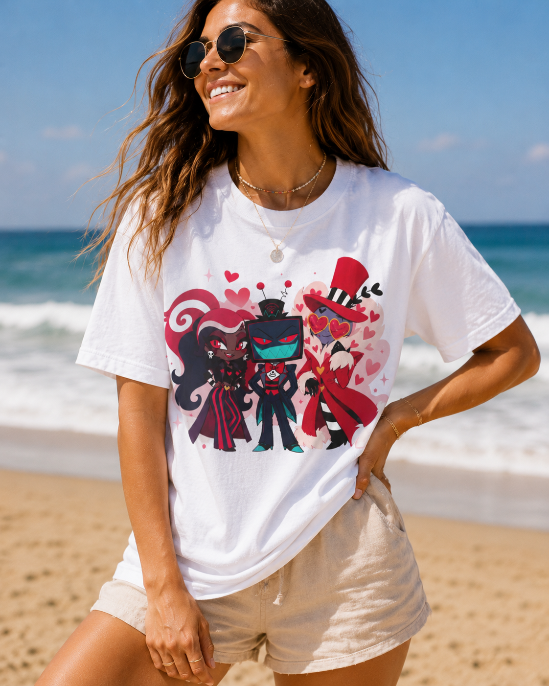 Hazbin Hotel Inspired The Vees - Velvette Valentino & Vox 100% Cotton Graphic T-Shirt