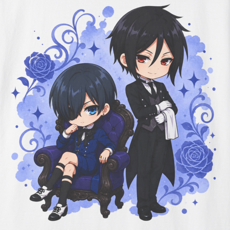 Black Butler (Kuroshitsuji) Inspired Ciel & Sebastian 100% Cotton Graphic T-Shirt