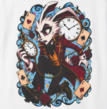 Alice in Wonderland Inspired Hellverse White Rabbit 100% Cotton Graphic T-Shirt