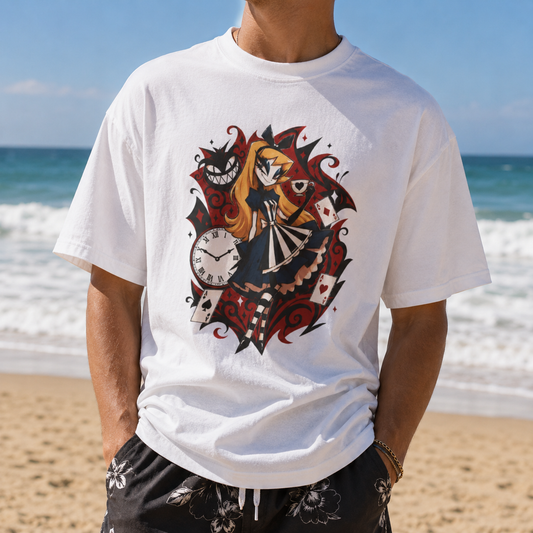 Alice in Wonderland Inspired Hellverse Alice 100% Cotton Graphic T-Shirt