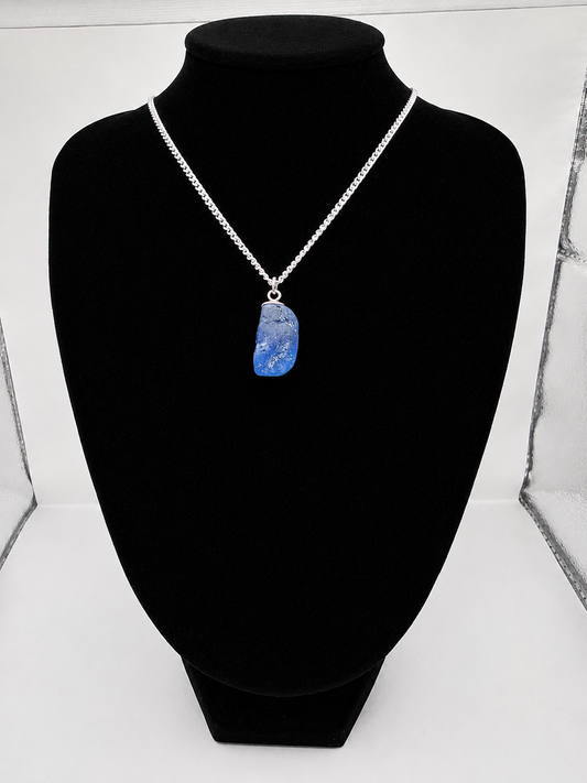 Genuine Blue Sea Glass Pendant Necklace on stainless steel chain. Each piece is a one-of-a-kind