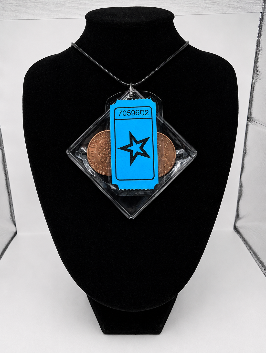 Seaside Amusements Arcade Theme Pendant Necklace on Adjustable Black Waxed Cord