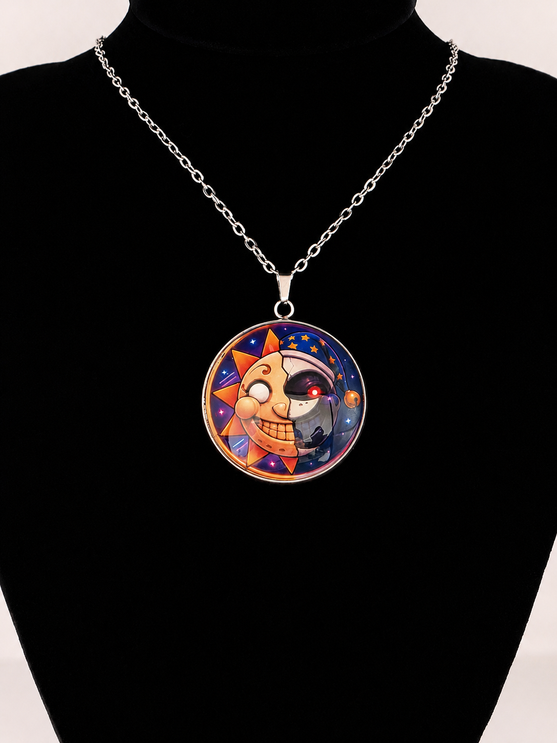 Five Nights at Freddy's: Security Breach Inspired Sun & Moon Split-Face Pendant Necklace