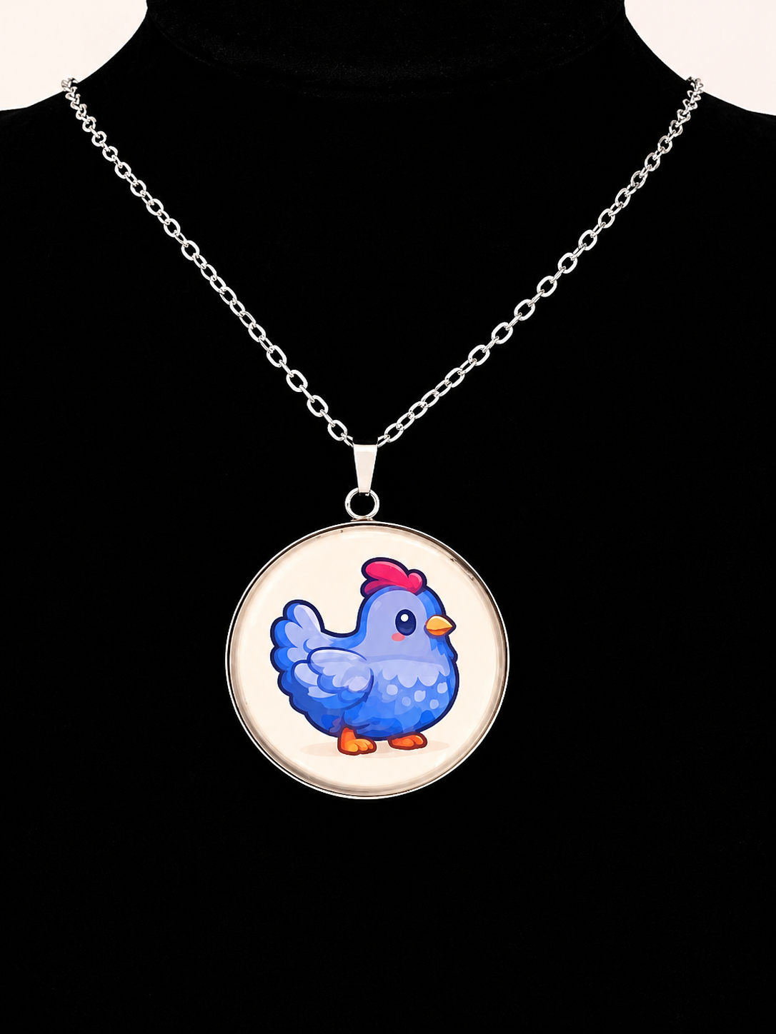 Stardew Valley Inspired Blue Chicken 30 mm Pendant Stainless Steel Necklace