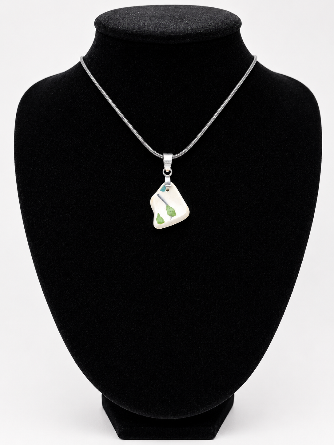 Sea pottery pendant necklace on a black waxed cord adjustable necklace