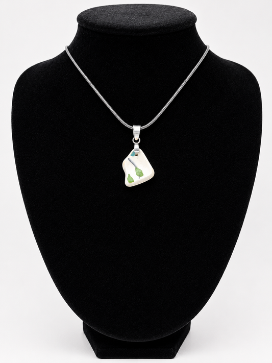 Sea pottery pendant necklace on a black waxed cord adjustable necklace