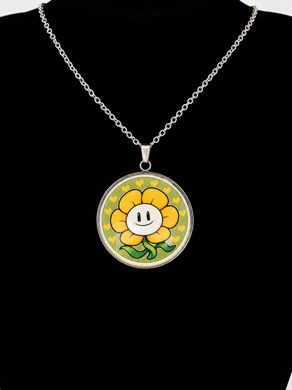 Undertale Inspired Flowey 30 mm Pendant Stainless Steel 20 inch Necklace