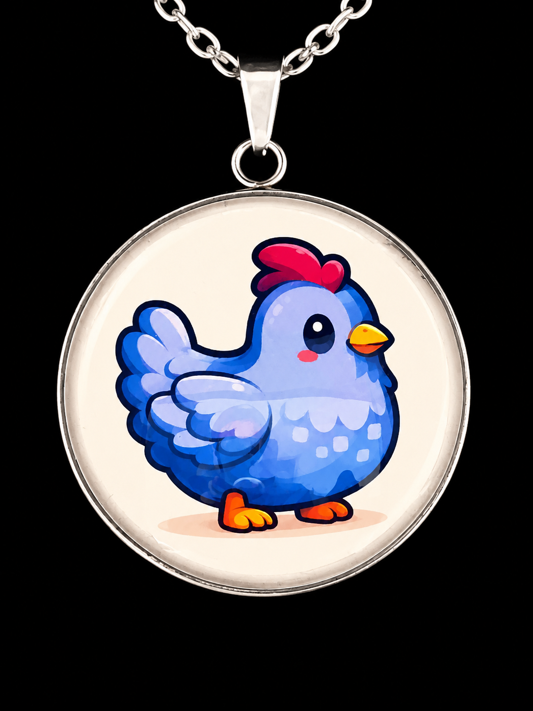 Stardew Valley Inspired Blue Chicken 30 mm Pendant Stainless Steel Necklace