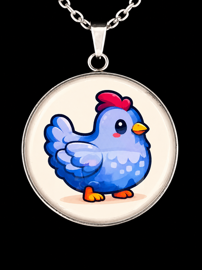 Stardew Valley Inspired Blue Chicken 30 mm Pendant Stainless Steel Necklace