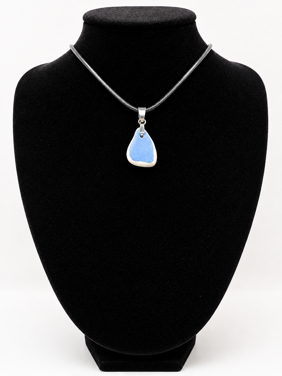 Sea pottery pendant necklace on a black waxed cord adjustable necklace