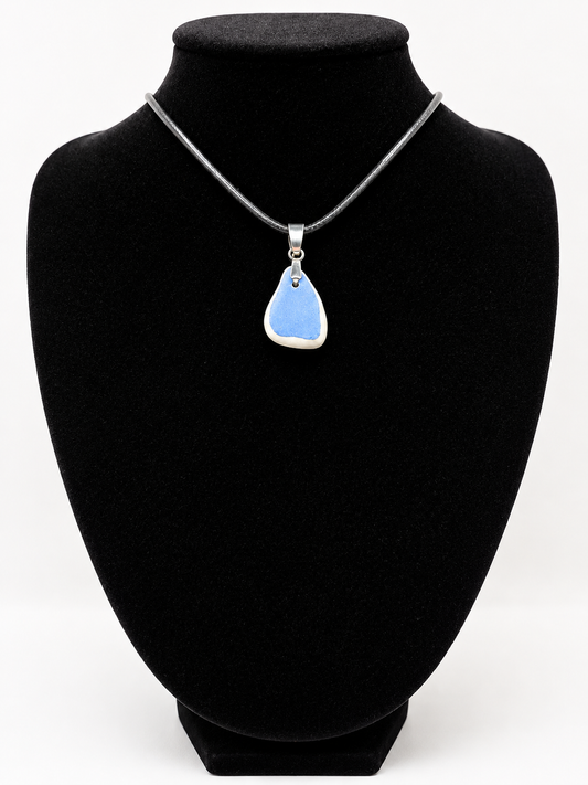 Sea pottery pendant necklace on a black waxed cord adjustable necklace