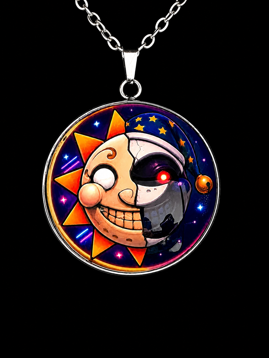 Five Nights at Freddy's: Security Breach Inspired Sun & Moon Split-Face Pendant Necklace
